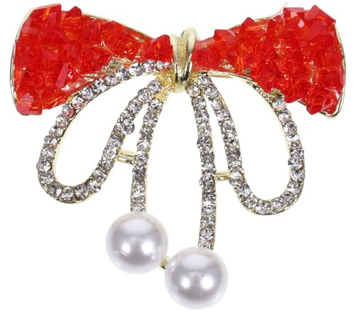DEARMAMY Kleid Enger Machen Clip Große Schleife Brosche Pins Strass Schleife Broschen Pins Fliege Pretie Brosche Anstecknadeln Hochzeit Party Fliege Frauen Rot Goldene Brosche Damen