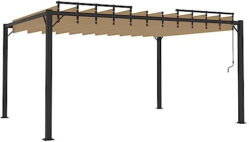 Homgoday Outdoor Garden Pergola Gazebo with Waterproof and Anti-UV Shade Roof for Terrace Patio 3 x 4 m Fabric and Aluminium Taupe