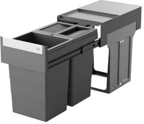 Hailo Abfallsammler 3666903 | Einbau-Mülleimer mit 2x 13L Abfalltrennung | Mülltrennsystem mit einem beliebig nutzbaren Biodeckel | Tandem-Auszug für Küchenschrank | Platzsparendes Abfallsystem