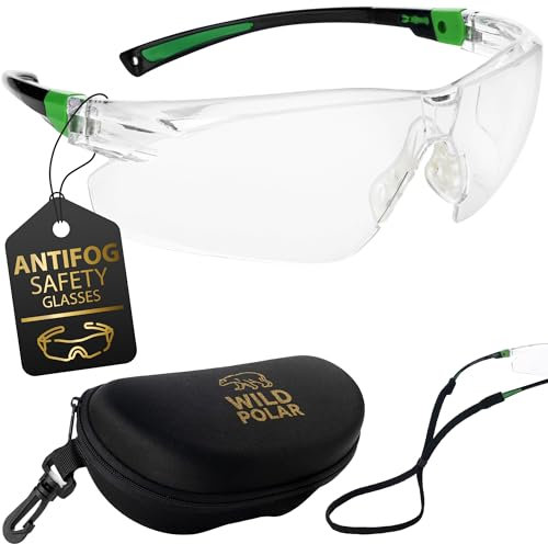 Wild Polar Premium Adjustable Safety Glasses for Work - With Case and Neck Cord - Premium Eye Protection Glasses with Anti-Fog Coating, Comfortable Fit, and Maximum Durability and Anti Scratch