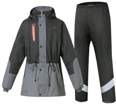 Ynport Crefreak Trajes de Impermeable para Hombre Monos Impermeables al Aire Libre Conjunto de Trajes de Lluvia Transpirables Impermeable de Ciclismo Unisex Ropa de lluvia con Capucha,Gris,L