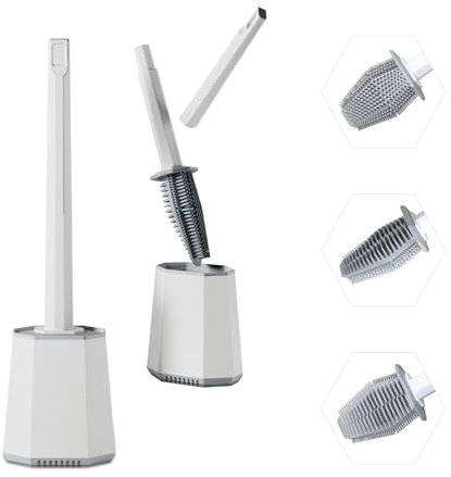 Brosse WC en Silicone Mural, Balai Toilette Suspendu Noir, Set de Brosses pour Salle de Bain (Blanc)