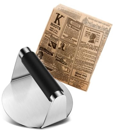 Pack para Hamburguesas - Incluye una Prensa de Hamburguesa y 50 Papeles Antigrasa - Fabricada en Acero Inoxidable - Hostelnovo