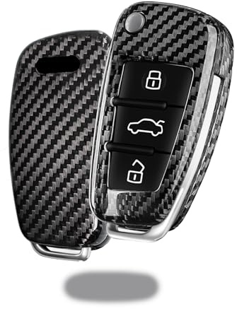 T-carbon Schlüssel Hülle kompatibel mit Audi,Glasfaser Autoschlüssel Hülle kompatibel mit Audi A1 A3 A4 A6 A8 Quattro Q2 Q3 Q7 R8 RS3 RS6 S3 S6 TT TTS, Silber Schwarz