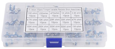 Variables Widerstandssortiment, 15 Werte, 150 Stück, Top-Einstellwiderstände-Set, 100 Ohm - 1 Mohm, Trimmer-Potentiometer-Kit zur Reparatur