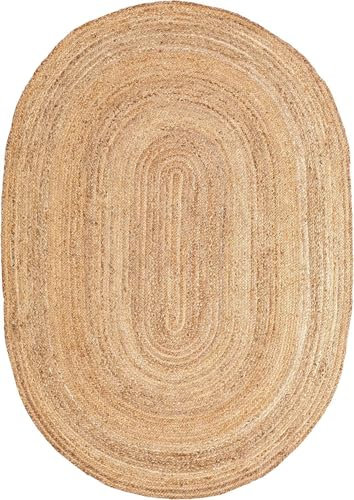 Craft Trade Hand Woven Jute Area Rug Reversible Braided Farmhouse Chic in Living Room Natural Fiber Indoor Outdoor Kitchen Bedroom Sisal Carpet (2x3 ft, Oval)