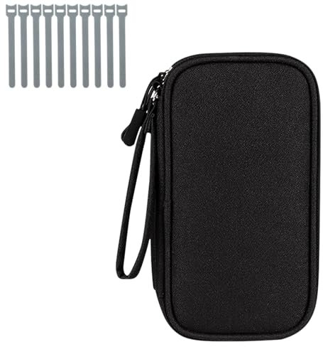 Kabeltasche - Organiser Tasche, Elektronische Tasche - mit 10 Pcs Drahtbinder - Doppelschicht Elektronik Zubehör Kabeltasche, Tragbare Tech Pouch for SD-Karte, handy Ladekabel, Powerbank (Schwarz)