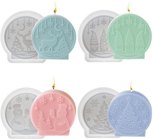 Junhui 4 Stück Weihnachten Silikonformen, 3D Weihnachten Kerzengießformen, DIY Silikonform Kerzen-Gießen Formen für Duftkerze, Handgefertigte Seife, Weihnachtsgeschenke