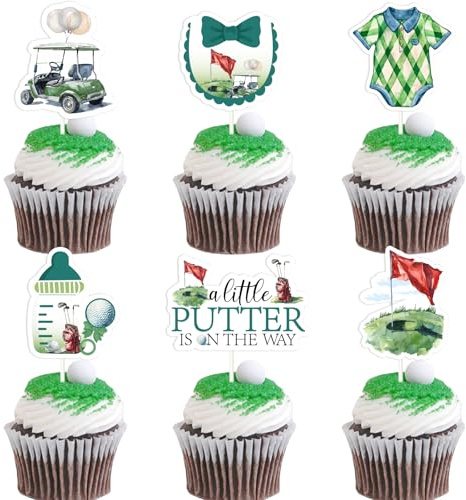 Wonmelody Golf Cupcake Toppers Golf Themed Baby Shower Decorations for Boys 24pcs A Little Putter Is On The Way Cake Toppers Lawn Golf Party Sport Baby Shower Party Supplies for Golf Gender Reveal