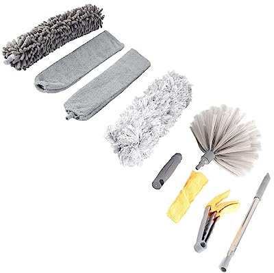 Dammstav, 9 St Mikrofiberstövare, Teleskopisk Dammduk, Tvättbart Husrengöringsverktyg med Förlängningsbar Design Långt Handtag Dammsugar Takfläktrengöring för Högt i Tak,