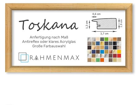 RahmenMax® Toskana Bilderrahmen Bildmaß 40x100 cm zum Aufhängen/Maßanfertigung möglich/MDF Posterrahmen in Goldglanz Dekor mit Acrylglas klar/Puzzle Rahmen