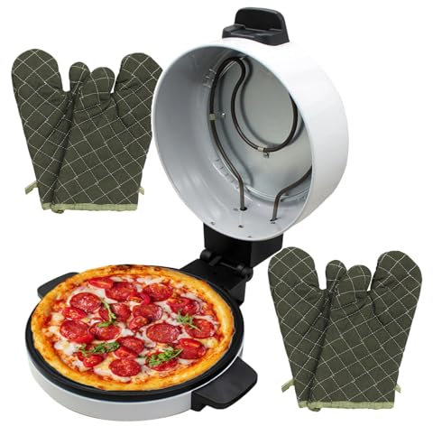 WOTZOV Automatische Pizzamaschine, elektrischer Mini-Pizzaofen mit 30 cm großer, antihaftbeschichteter Backform-Heizplatte, Pizzaofen mit heißem Stein, Pizzatoasterofen für Camping und P