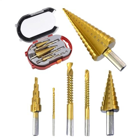 Stufenbohrer Set, Metrisches robust & scharf Kegelbohrer für saubere Bohrlöcher, 6-teiligen Metallbohrer Bohrer Satz für Metall, Kunststoff
