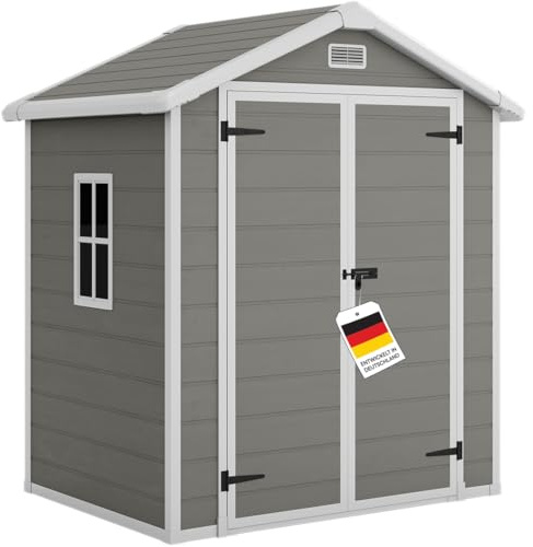STEELSØN Novara Gerätehaus 182x134 cm, Grau, Satteldach & Fenster, rostfrei | Gartenschuppen aus Kunststoff, Gartenhaus 210x134x182 cm (HxTxB), Geräteschuppen, Gartenhütte wetterfest, Schuppen für Garten