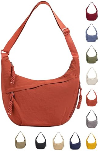 Crescent Bag pour Femme, Sac Demi-lune Nylon, Sac à Bandoulière Demi-Lune, Bandoulière en Nylon avec Fermeture éClair, Boulette Avec Sangle Réglable Portable Crescent (Orange-M)