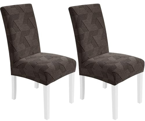 CYCMACO Stretch Stuhlhussen 2er Set, Stuhlbezug Elastisch Universal, Hussen Für Stühle Hochlehner, Moderne, Abnehmbarer, Kratzfest, Waschbarer, Für Esszimmer, Küche, Restaurant, Braun