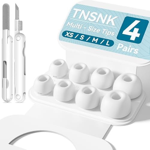 TNSNK Ersatz Ohrstöpsel für AirPods Pro 2nd/1st, Weiß (XS/S/M/L) | 4 Paar, Anti-Slip, Weiches Silikon, Hautfreundlich, mit Cleaning Kit & Organisator