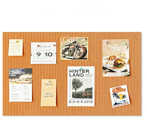 Rokeblau 60x40cm Bulletin Board, Decorative Felt Pin Board, 0.9cm Thick Foldable Photo Display Board with Self-Adhesive Tape, Vision Board for School Home Kitchen Office Walls - Orange