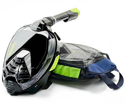 Captain Mike - Vollgesichts-Schnorchelmaske – 180° Sicht – faltbar – Dry-Top System – Anti-Beschlag – CO2-Filter – inkl. Tasche & Kamera-Halterung