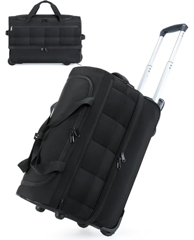 bagsmart 40L Trolley Reisetasche mit Rollen und Griff, IATA Sporttasche Weichgepäck Rolltasche groß weichschalenkoffer mit Schuhfach, Schwarz