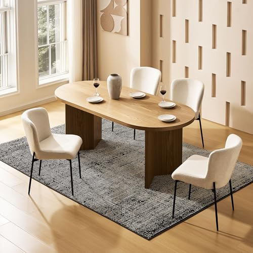 CLIPOP Boucle Esszimmerstühle 4er Set, Stühle Esszimmer, Teddy Stoff Küchenstühle Dining Chairs mit schwarz Metallbeinen (Beige, 4er Set)