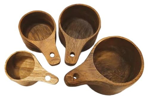 De Madera De Nogal | Wooad Manejar Accesorios De Medición De Miel | Conjunto De Tazas Y Cucharas De Madera | Gran Cucharada De Harina De Madera Para Frascos, Botes, Sales De Baño, Detergente Par