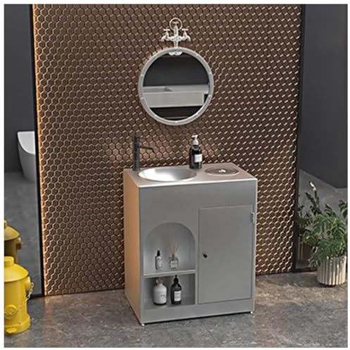 ZTGL Lavabo Freestanding per Bagni, Lavandino a Colonna in Ferro Battuto, Stile Industriale Lavabo Bagno con Rubinetto E Scarico, Lavabo Autoportante da Terra per Ristorante Bar A,with Mirror