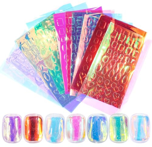 SOFPLATE 11 feuille Ongles Autocollants Adhésif UV Autocollant Ongles Stickers Ongles pour Ongles Arc en Ciel Coloré Holographique 3D en Papier de Verre Mélangé Accessoires pour Manu Art