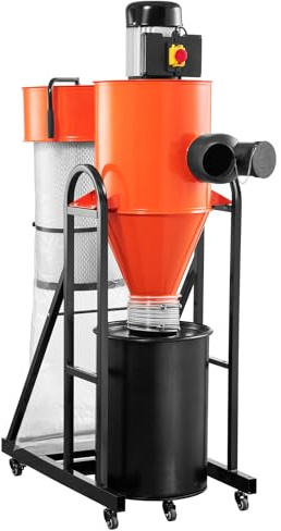 VEVOR Collecteur de Poussière Cyclone 1,5 HP Dépoussiéreur Cyclonique Précision de Filtration 1 micron Séparateur de Poussières avec Bac 47 L et Support, Système de Dépoussiérage pour Travail Bois