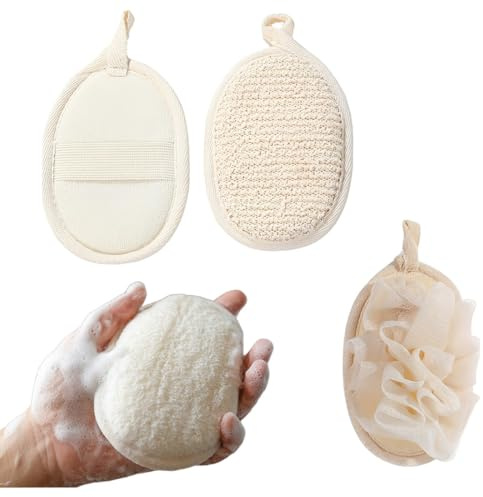 JYNXOR 3 Pcs Luffa Douche, Éponges Naturelles, Exfoliant Pour Le Corps, Éponge De Massage, Éponge De Bain Douche En Luffa, Gant Exfoliant Corps, Eponges Luffa Nature Réutilisable, Pour Homme Et Femme