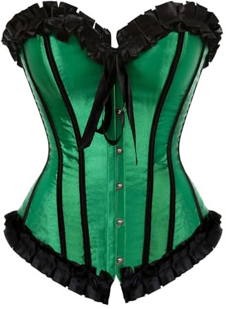 Generisch Corsé sexy para mujer, espalda descubierta, cuello en V, lencería push up, corsé suave, elegante, ligero, corsé para fiestas, carnaval, cómodo corsé, verde, XXL