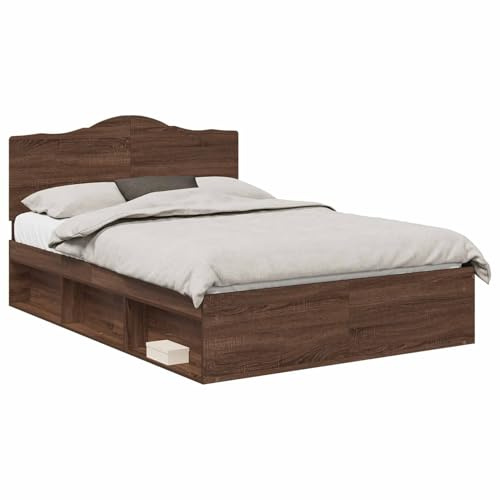 Gecheer Bettrahmen Braun Eichen-Optik 140 x 200 cm Massives Kiefernholz, Familienbett Einzelbett Doppelbett Mit Lattenrost für Schlafzimmer Gästezimmer Wohnung3413305