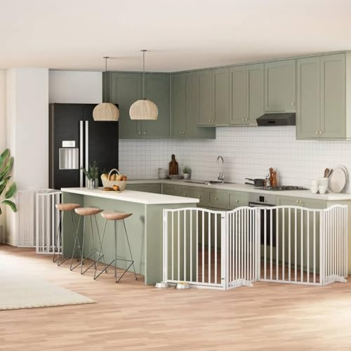 Laufstall Hund, Laufgehege Für Haustiere, Laufstall Für Hund, Freilaufgehege, Hundekäfig, 10-TLG. Hundetor mit Tür Faltbar Weiß 800 cm Pappelholz Fürs Welpe, Kaninchen, Katze, Kleine Haustiere