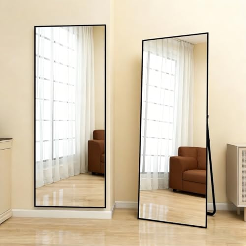 M&Catree Quadratischer Ganzkörperspiegel Standspiegel mit Rahmen Spiegel für Schlafzimmer Ankleidezimmer und Wohnzimmer - Schwarz, 161x52cm | 64 L x 21 W