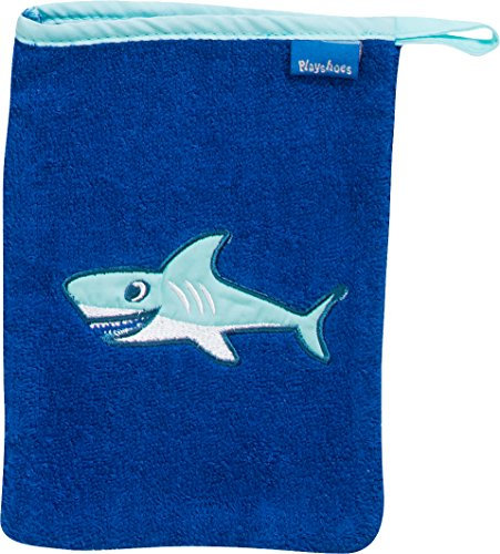 Playshoes Unisex Kinder Frottee-Waschhandschuh, Guanto da bagno Unisex - Bambini e ragazzi, Blu (7 - Blau Hai), 15x20 cm