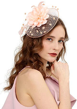 Fascinator-Hut für Damen, 50er-Jahre-Kopfbedeckung mit Schleier, Blume, für Cocktailparty, Hochzeit, Teeparty, Kirche, Pferderennen - - Einheitsgröße