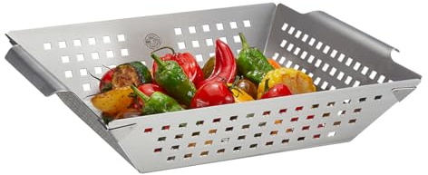 GEFU Grillschale BBQ groß - Edelstahl Grillkorb für Gemüse & Fisch | Wiederverwendbare Grillschale aus Edelstahl mit Griffen, spülmaschinengeeignet, ideal für Kartoffeln & Grillgemüse
