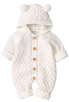 Baby stramplare med huva nyfödda flickor pojkar stickade Onesies varm pullover overall Outfits