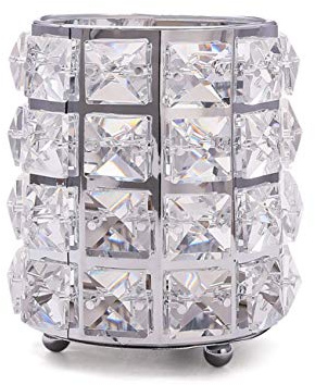 JOSALINAS Silver Crystal Makeup Brushes Holder Organizer for Cosmetics Comb Brushes, Eyebrow Pen Pencil Storage Case Container, Silver