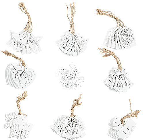 Ideen mit Herz 68 Weihnachts-Anhänger | Baumschmuck für Weihnachten | Christbaumschmuck aus Holz | 2,5 cm bis 7 cm groß | 3 mm stark | weiß | 68 Stück | DIY Dekoration, Weihnachtsschmuck, Holzanhänger
