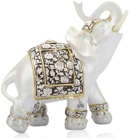Estatuas de elefantes Feng Shui, figurita de elefante de la suerte de resina blanca con la trompa levantada para decorar la oficina en casa, adorno símbolo de buena suerte y prosperidad para estanterí