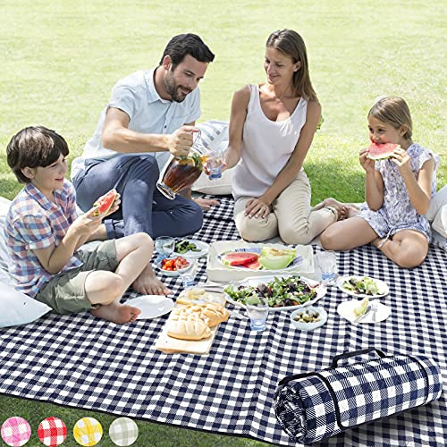 ZAZE Picknickstrandfiltar maskintvättbara, 203 cm x 203 cm extra stor vattentät sandtät vikbar kompakt överdimensionerad XL utomhusmatta för vår sommar camping, park, resegräs (blå och vit)