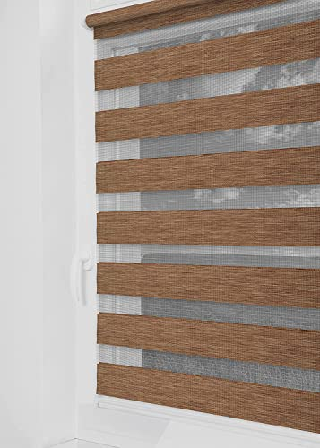 Tom'Shop® Doppelrollo DuoRollo [Holzlook Gold, 85cm x 150cm] Duo Rollos für Fenster Klemmfix ohne Bohren mit Klämmträger Fensterabdeckung Fensterrollo leichte Montage