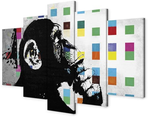 B&D XXL - Akustikbild Abstrakt Banksy 5 tlg - Bilder Akustikschaum Schallschutz Wand Deko Kunst Akustikpaneele Wandpaneele Schalldämmung Wandbild Schallabsorber Akustikplatten i-B-0038-b-m