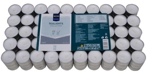 METRO Professional Teelichter wei¤ ohne Duft - 150 StÙck Gro¤packung - 6 Stunden Brenndauer - aus Paraffinwachs - fÙr St_vchen, Deko, Gastronomie, Outdoor, Party und Windgl_ser - 37.5 mm Durchmesser