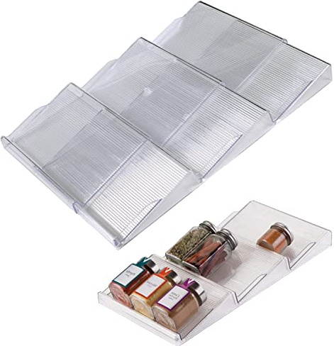 DBOO Spice Drawer Organizer - Expandable Plastic 3 Tier Kitchen Spice Drawer Insert Organiser Rack Trays (2 Pack)