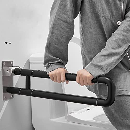 HOTRA Wc Griff Klappbar Aufstehhilfe Toiletten Stütz-haltegriff Behindertengerecht Stützklappgriff Haltegriffe für Senioren Bad Schwarz Edelstahl (Size : 70cm)