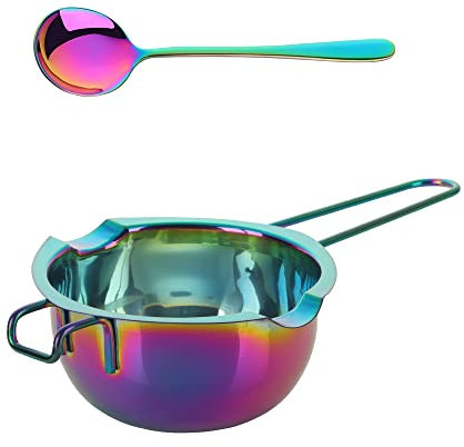 YDware Stainless Steel Double Boiler Pot,Baking Tools, 400ml/13oz Melting Pot with Long Handle Spoons for Butter Chocolate Cheese Caramel(Rainbow)