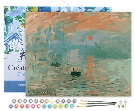 Figured'Art Peinture par Numéro Adulte avec Cadre Monet Impression Soleil Levant - Activité Manuelle Kit de Loisir Créatif DIY Numéro d'Art Complet - 40x50cm toile tendue sur châssis