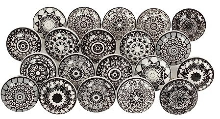 Shah Crafts. Ceramic Door Knobs Set of 20 Black and White Assorted Handmade Vintage Shabby Chic for Interior Furniture, Cabinet Cupboard Wardrobe Drawers Pulls Handles